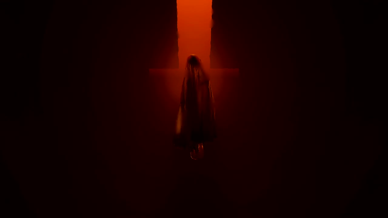 Evil Spirit of a Child floating in a fiery inferno