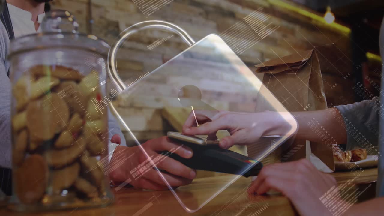 결제 터미널을 사용하는 사람들에 대한 네트워크 보안  ⁇ 락의 애니메이션