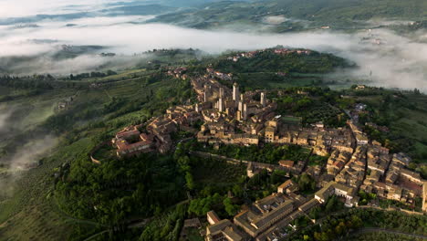 old medieval city of san gimignano in tuscany, italy - aerial panoramic