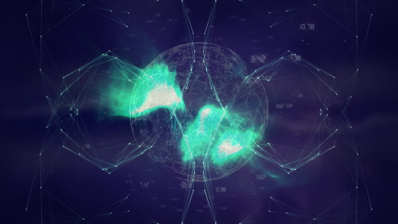 검은색 배경에 전 세계 연결 네트워크의 애니메이션