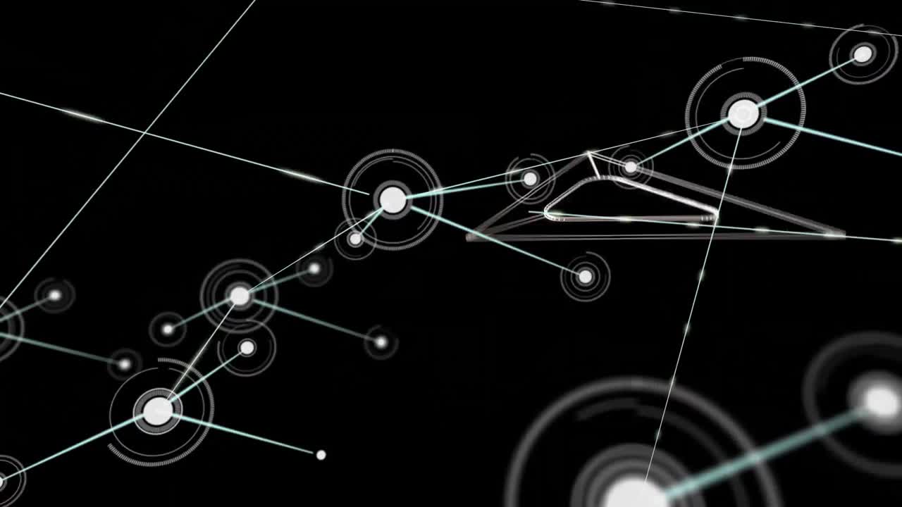 검은색 배경에 연결 네트워크를 통해 설정된 사각형 아이콘의 애니메이션