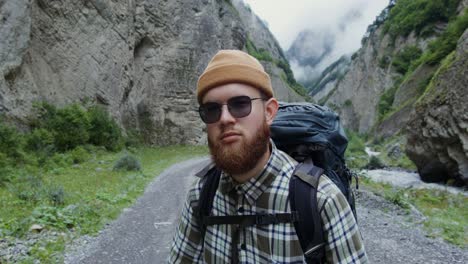 hiker in a mountain valley