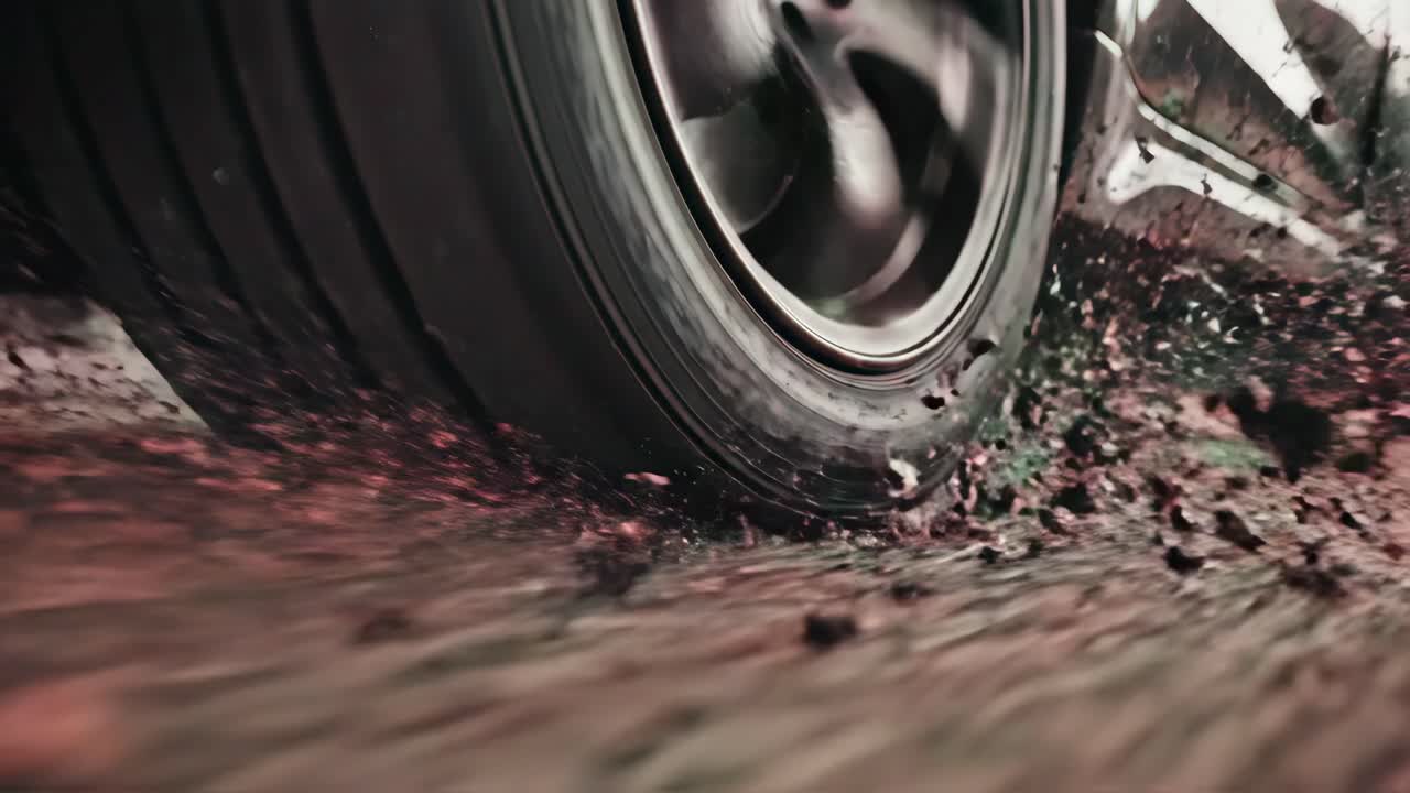 Close-up of a car tire in motion