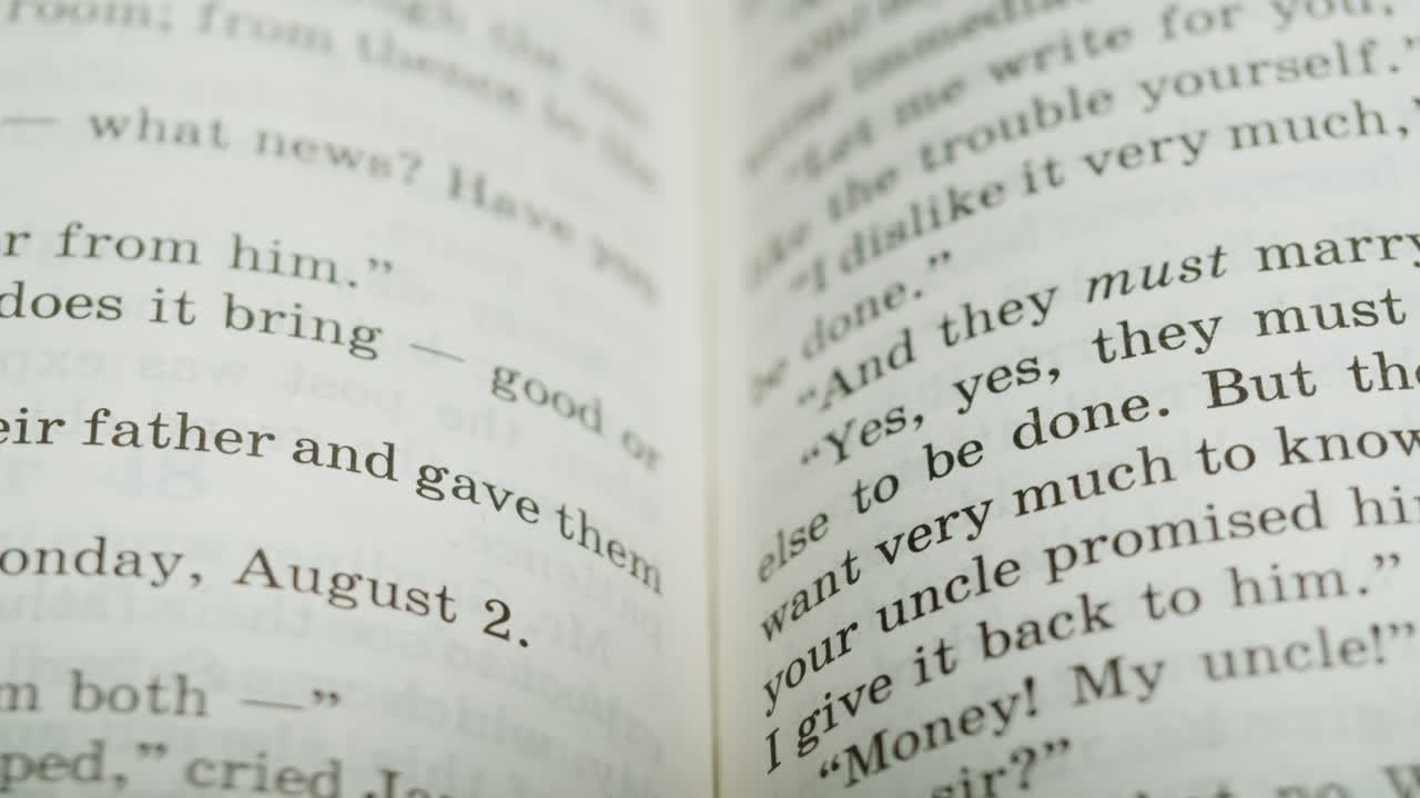 Close-up of book pages with text