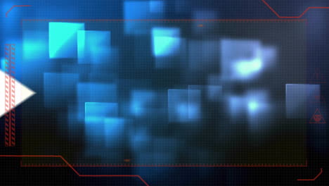 animación de flechas y pantalla digital sobre formas azules en movimiento
