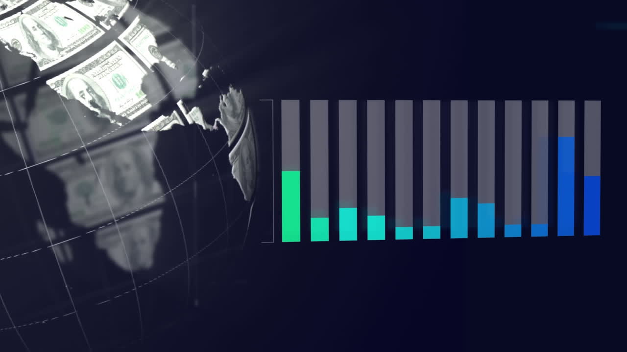 grafico a barre colorato con globo rotante