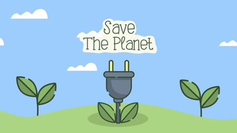 save the planet lettering with connector in field
