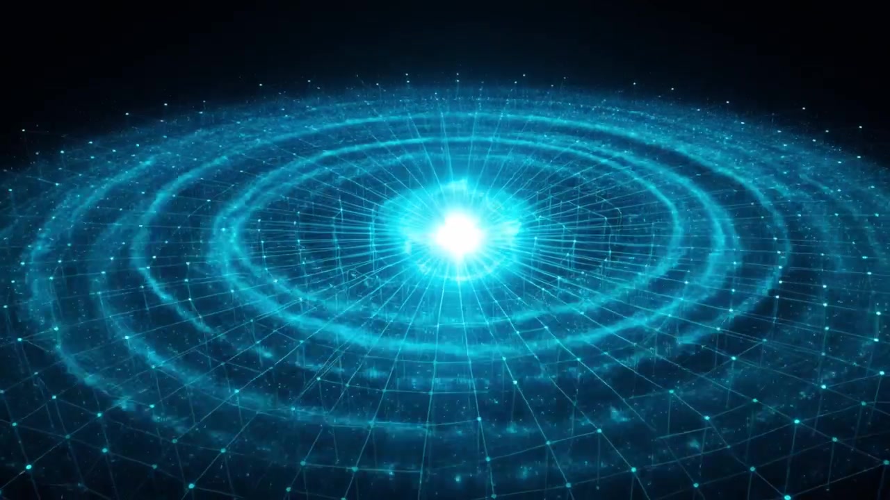 Futuristic Blue Energy Swirling on a Digital Network Grid