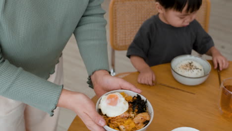 family dinner with kimchi fried rice