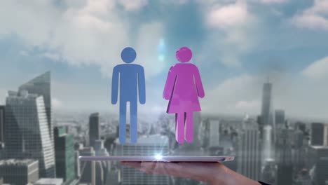 Businesswoman-using-tablet-to-view-hologram