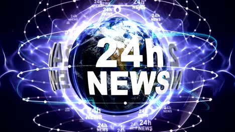 24h news text animation and earth, loop