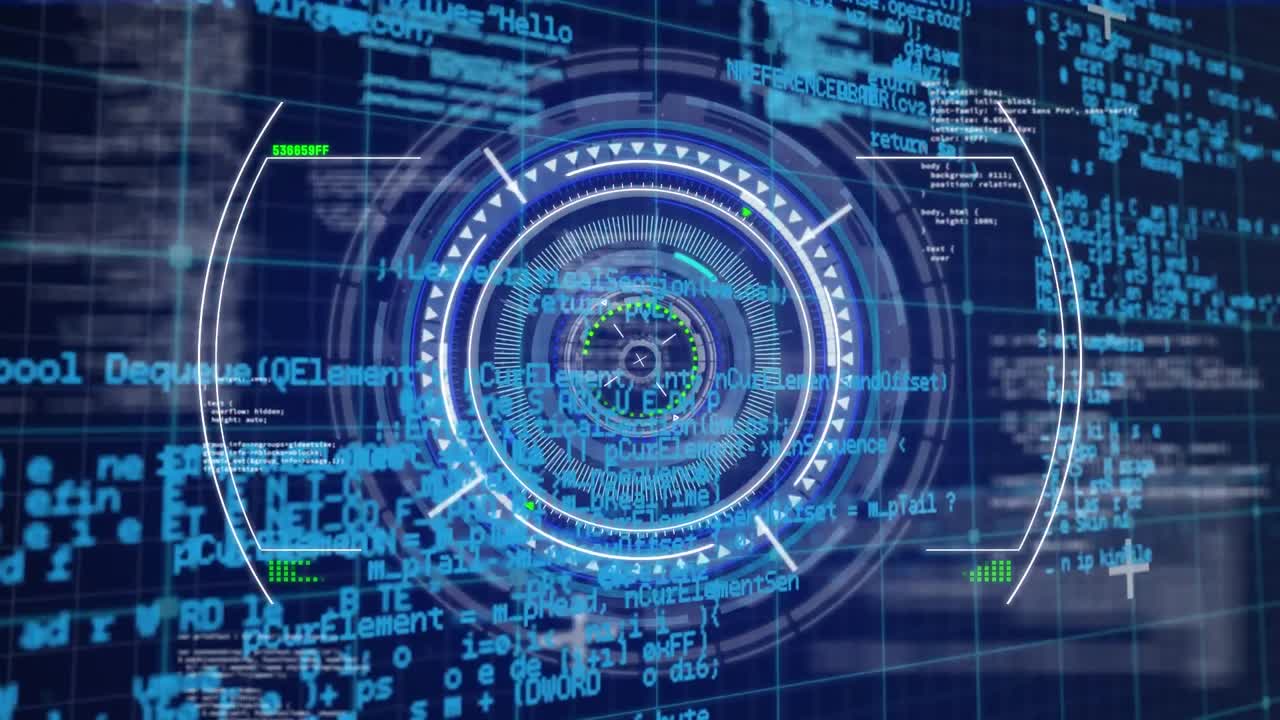 Animation of scope scanning over round scanner and data processing against blue background