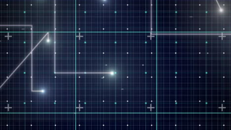 animación del procesamiento de líneas brillantes y marcadores que se mueven en la cuadrícula