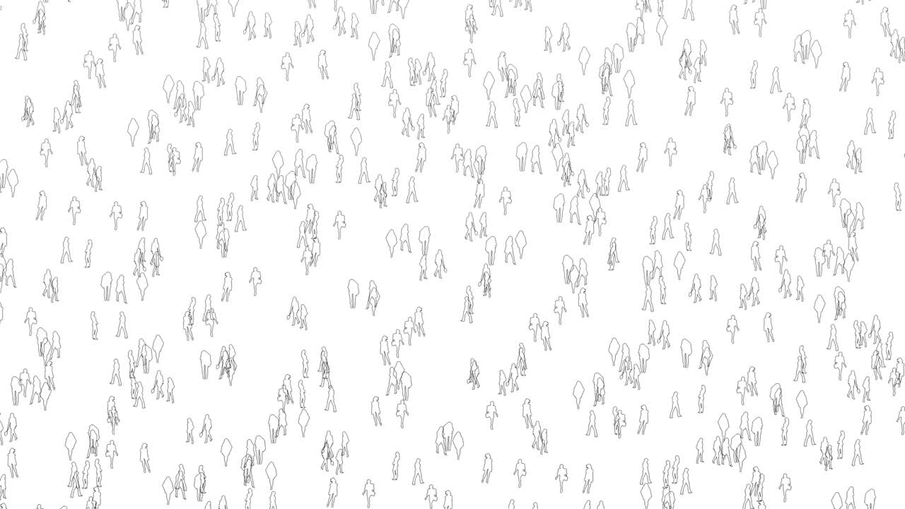 contorno dibujado de una multitud de personas en fondo blanco. animación