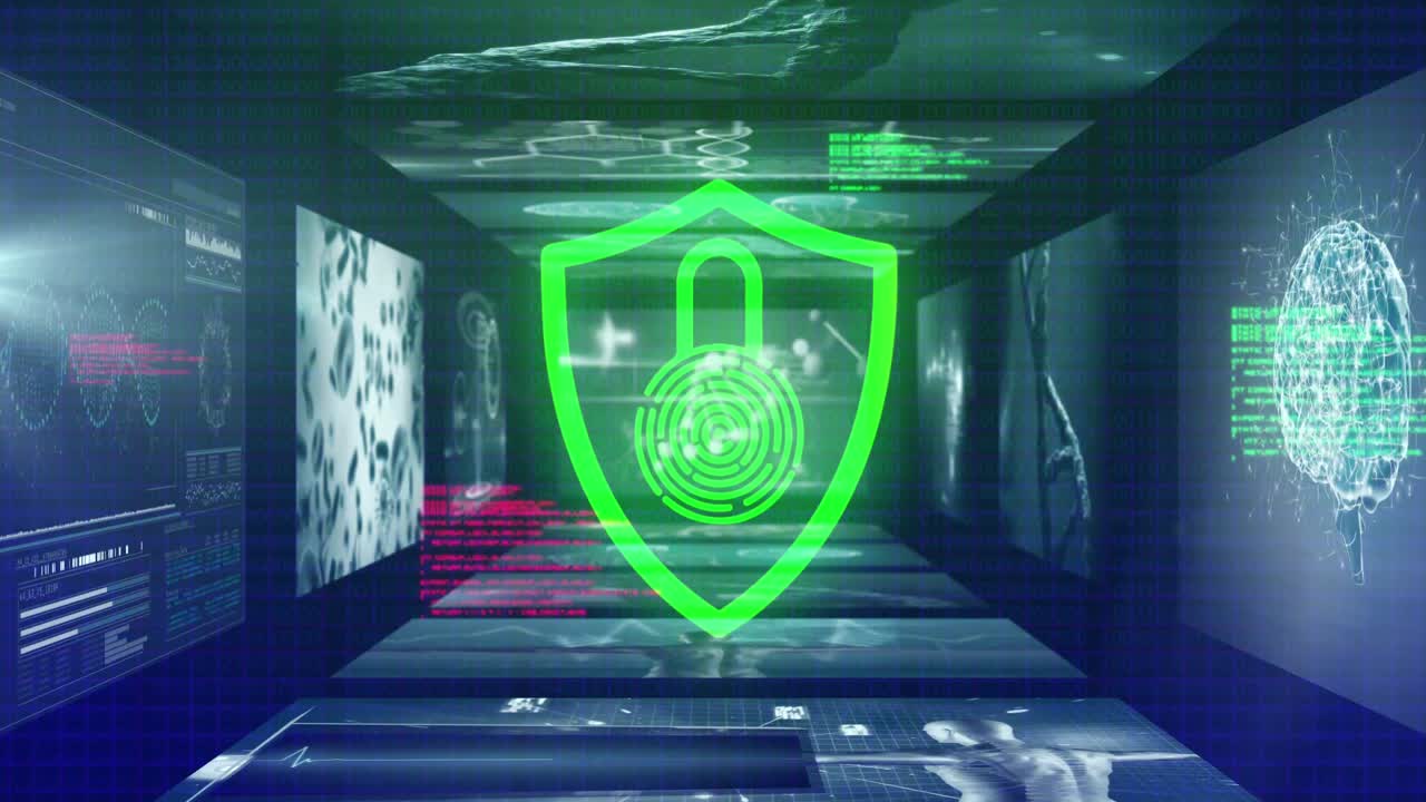 animación del procesamiento de datos sobre el candado de seguridad