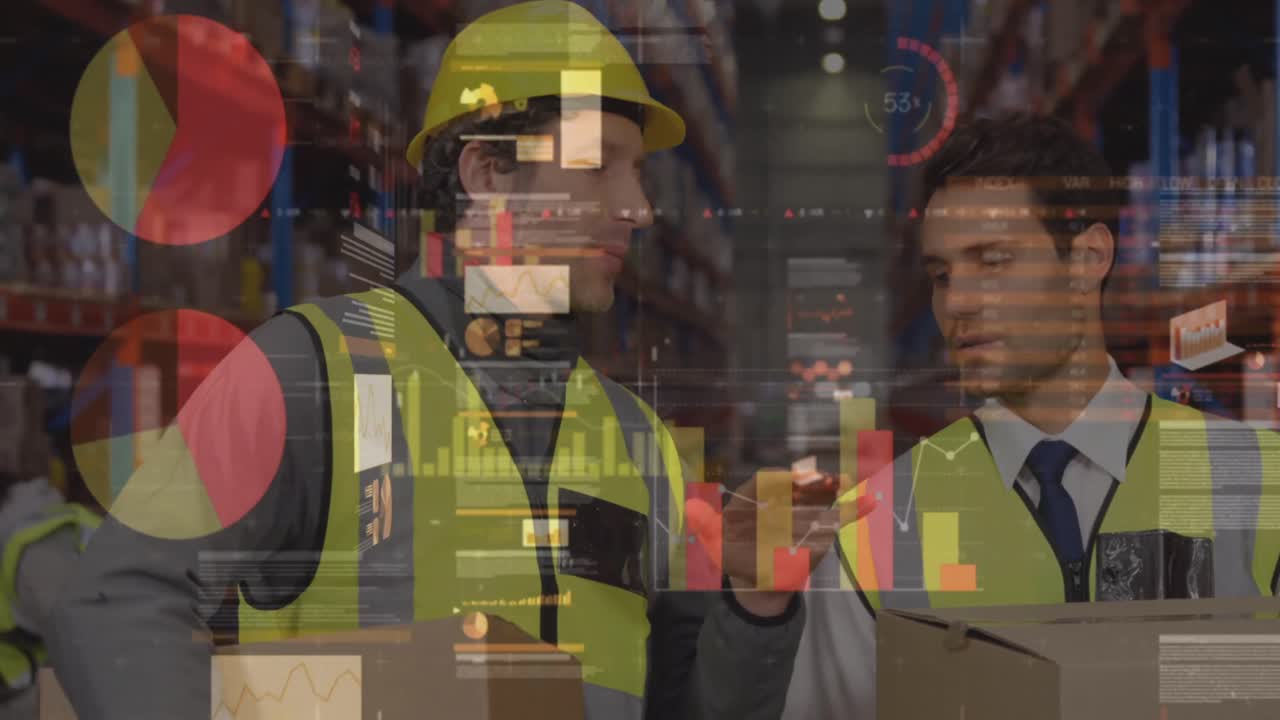 animación del procesamiento de datos sobre trabajadores varones caucásicos