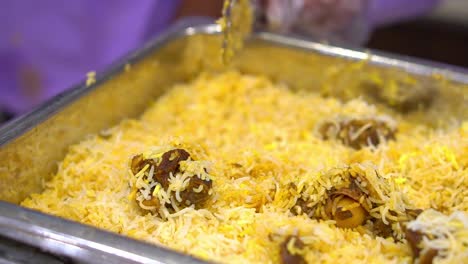 cinematic shot of biryani mutton lamb or beef biryani with basmati rice very famous indian rice dish