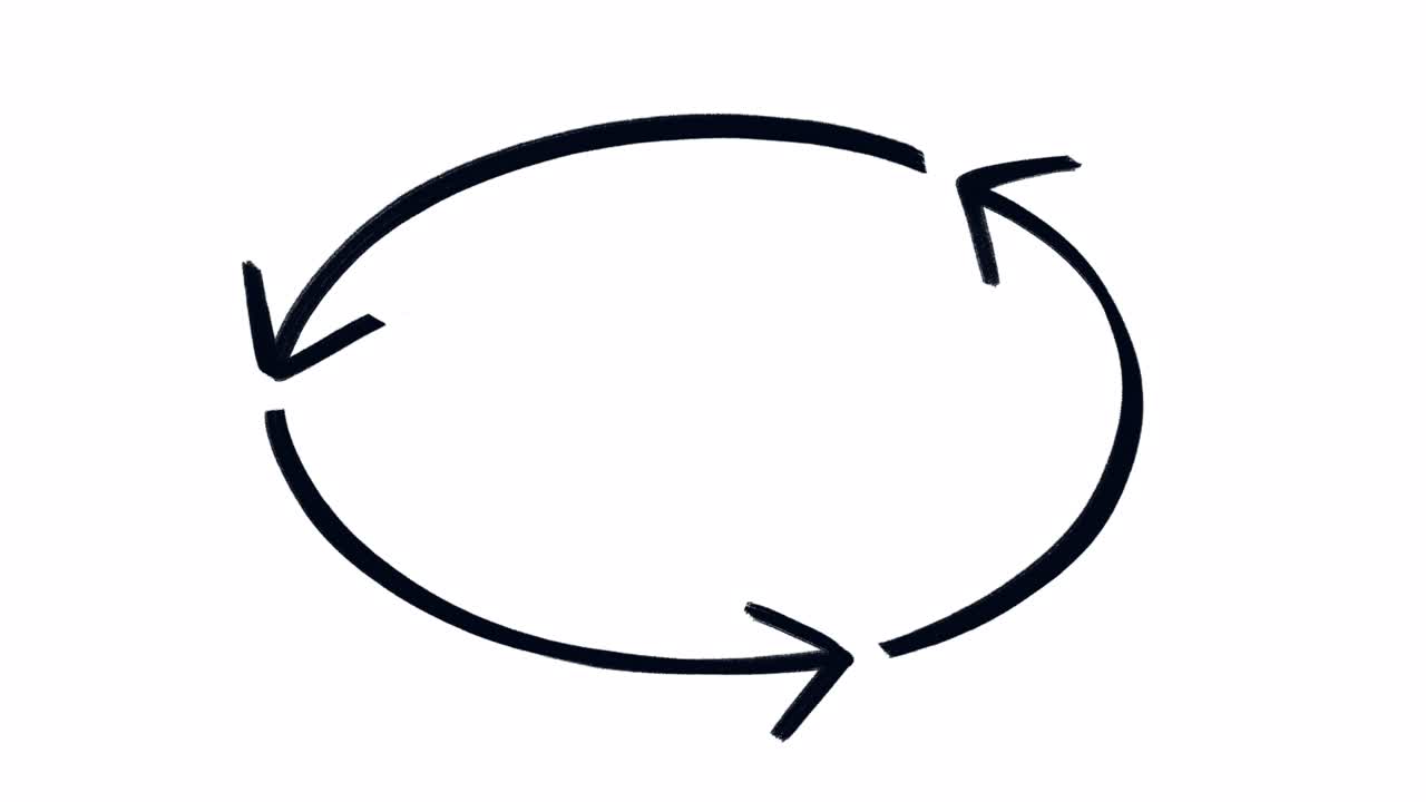 손으로 그려진 타원형 화살표 프레임, 루프 가능한 애니메이션.