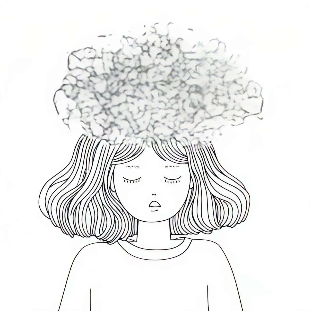 Animated Line Drawing of a Person with Swirling Thoughts