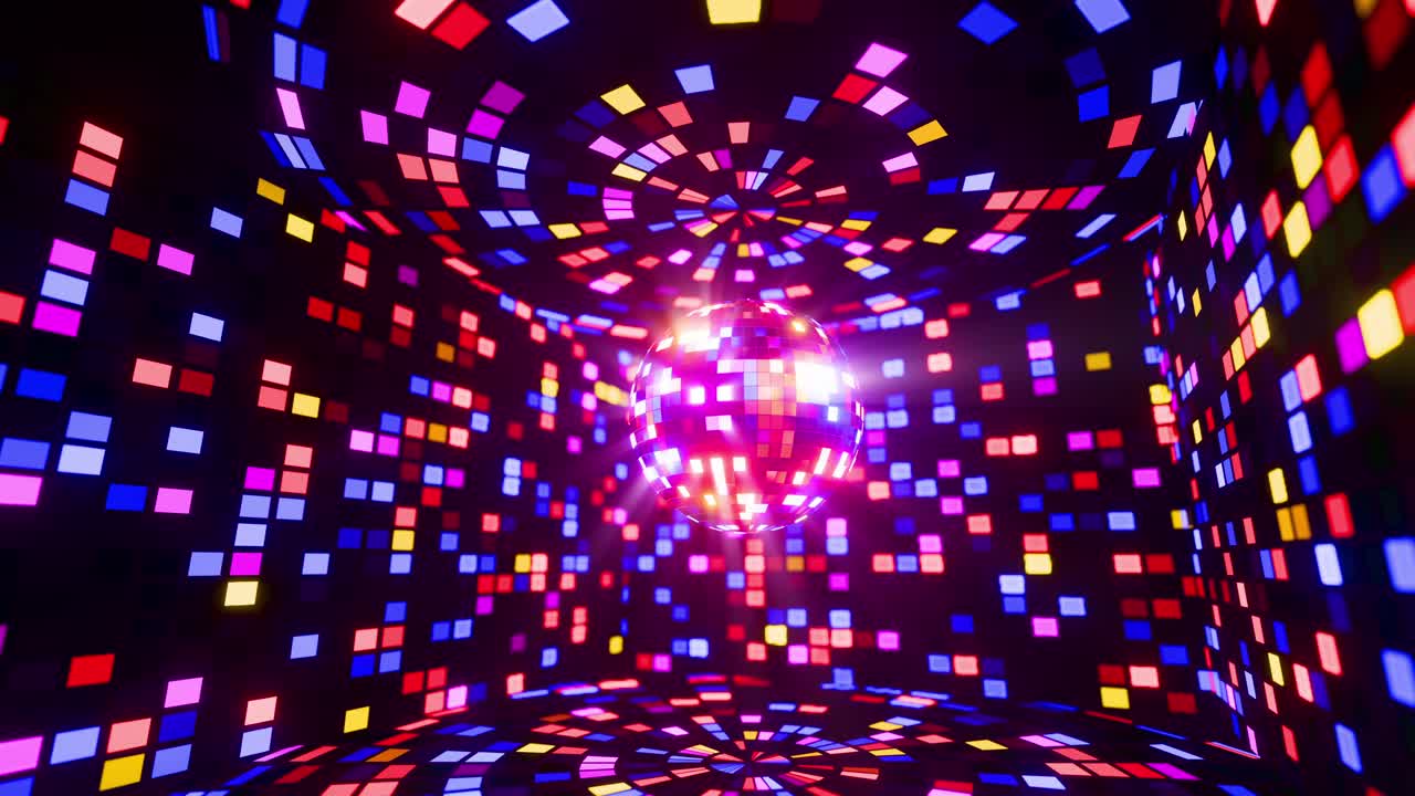 animación inmersiva de bola de discoteca con patrones de luz circundantes. animación en bucle