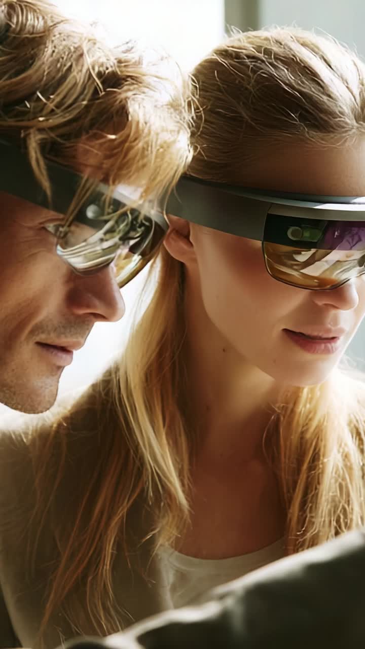 Exploring the Future of Technology: Two Individuals Engaged in an Innovative Experience with Head-Mounted Displays in a Modern Environment