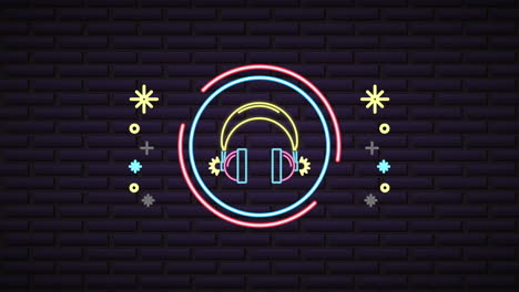 wall with neon light karaoke label