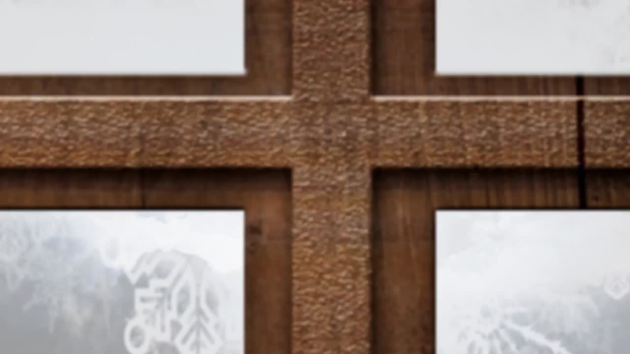 창문 을 통해 볼 수 있는 겨울 풍경 과 산타 슬레이 의 애니메이션