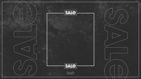 animación de venta de texto blanco, con marco blanco central y espacio en blanco sobre fondo gris
