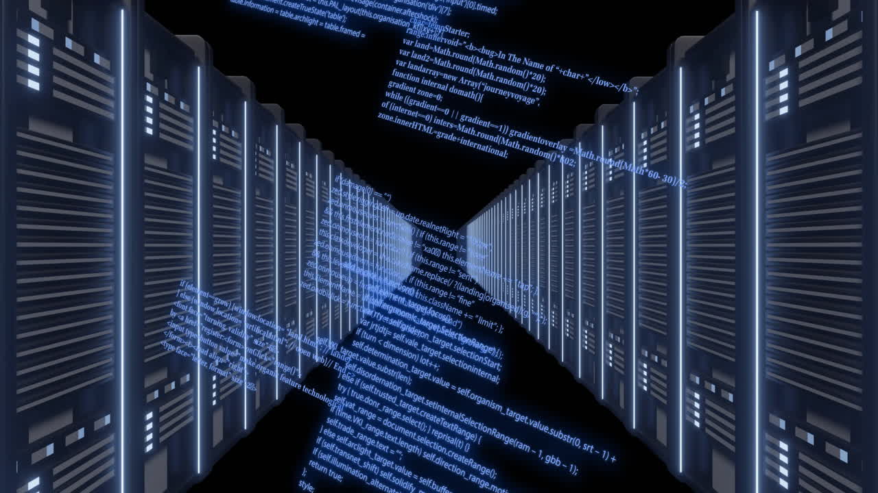 Animation of digital data processing over black background