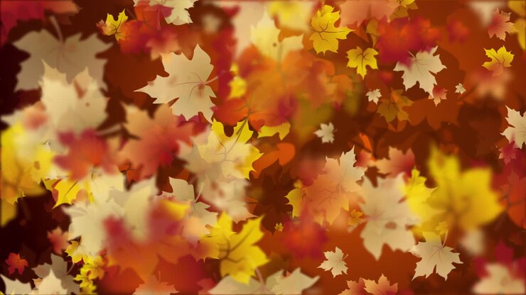 Autumn painted abstract background with swirling yellow and green maple tree leaves. Flat looped animation on a brown background.
