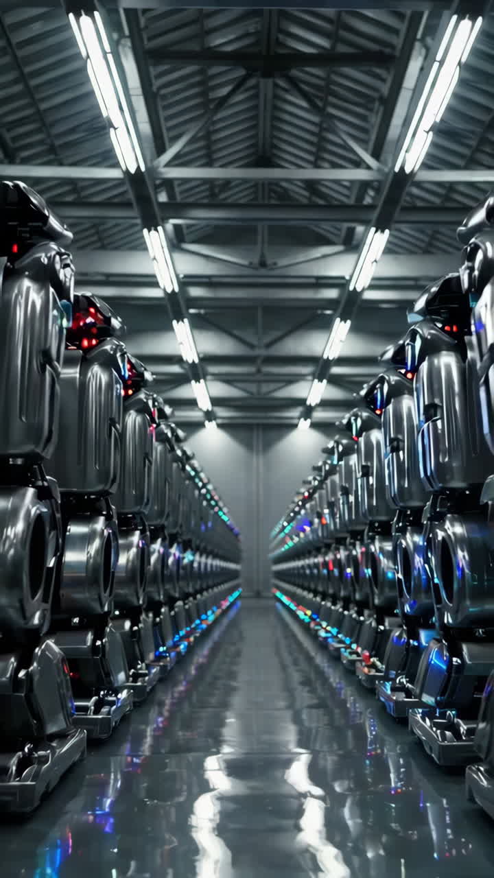 Futuristic Server Room with Robots
