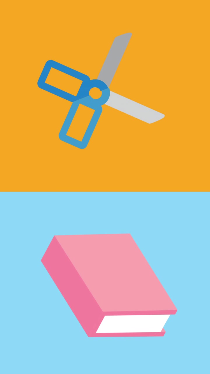 Animation of colorful rectangles with school supplies moving on white background