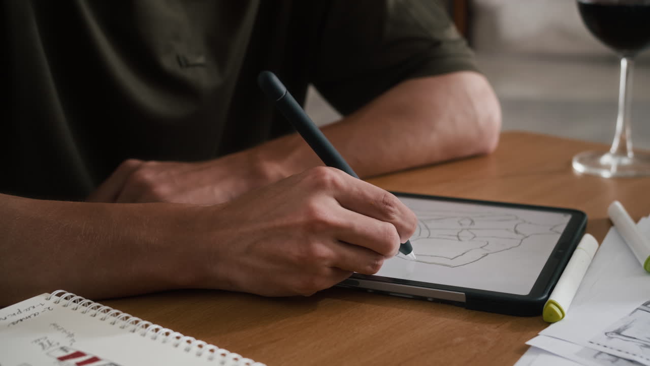 Anonymous Fashion Designer Using Graphic Tablet to Draw Sketch