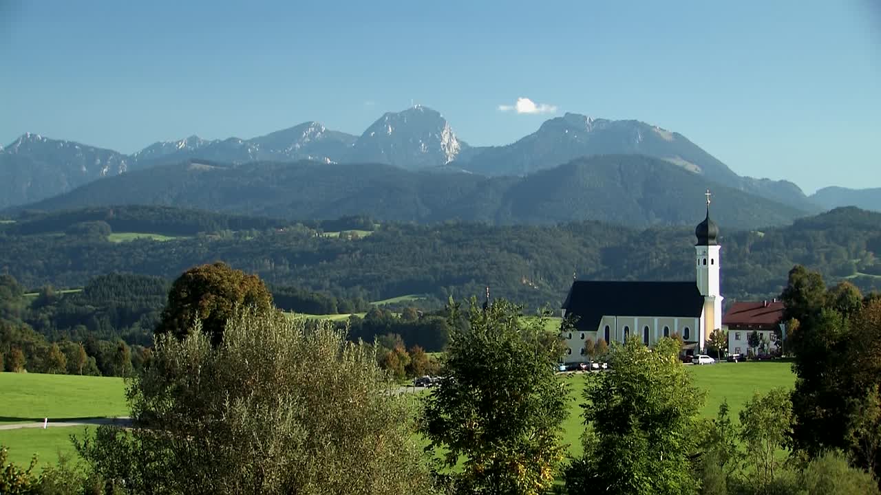 여름, 독일에서 wilparting 바이에른 알프스와 순례 교회
