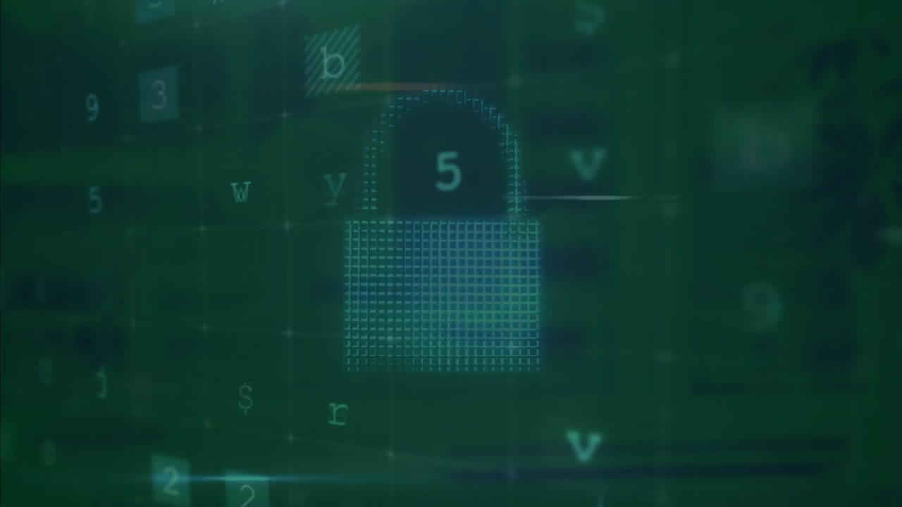 animazione di testo di avvertimento di sicurezza informatica e lucchetto sopra l'ufficio