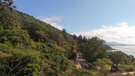 cable car's route line surrounded by green forest and overlooking the coast, balneário camboriú, santa catarina, brazil