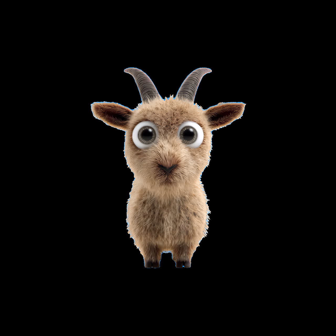Cute fluffy cartoon goat animation isolated asset, transparent 4K video, alpha channel, ProRes 4444