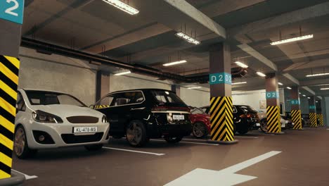 underground parking with cars. modern underground parking. indoor full modern parking