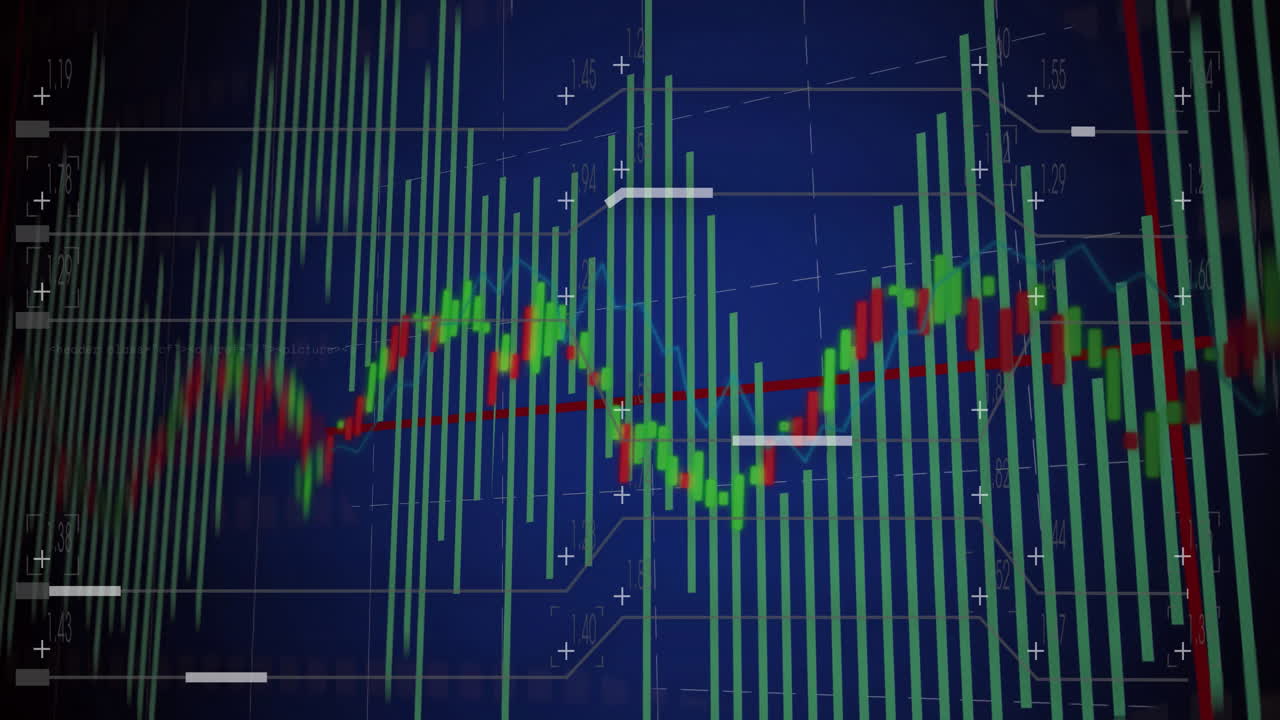 Financial data and stock market analysis animation over blue background