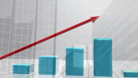 procesamiento de datos estadísticos a través de la red de cinturón contra edificios altos en el fondo