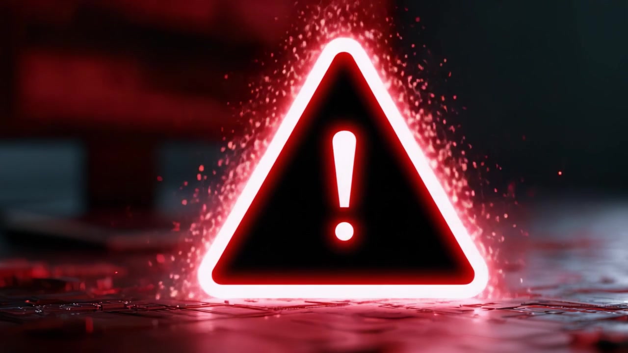 A Glowing Red Warning Symbol Evolving from an Abstract Splash Effect to a Solid Icon, Highlighting Urgency and Attention in a Captivating Visual Transformation