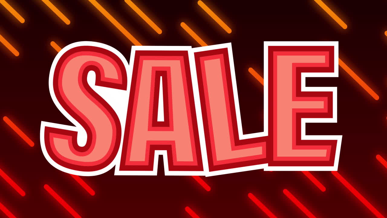 animación del texto de venta en rastros de luz brillante naranja en el fondo