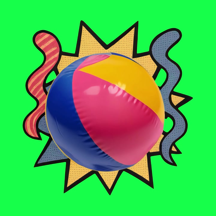 Animated Colorful Beach Ball Rotating on Green Screen with Pop Art Elements