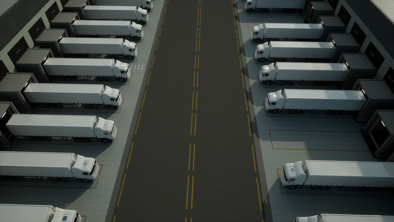 Aerial View of a Modern Logistics Hub with Trucks and Containers