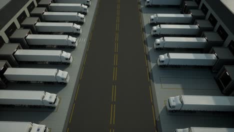 aerial view of a modern logistics hub with trucks and containers