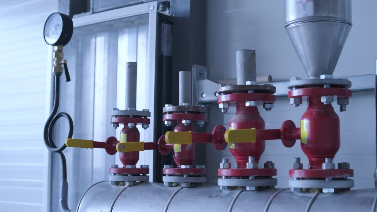 moderna sala de calderas de gas industriales equipadas para el proceso de calefacción. calderas, tuberías y válvulas de gas de calentamiento.