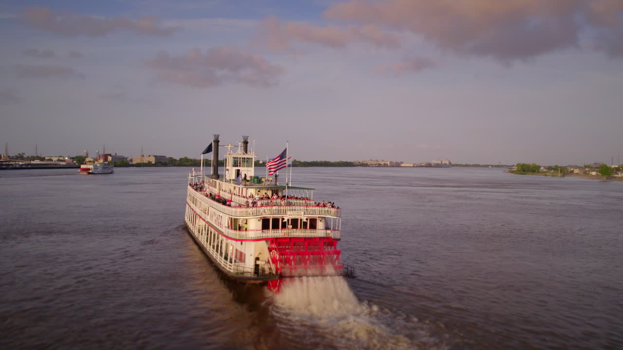 Fly past Natchez Steamboat on the Mississippi River