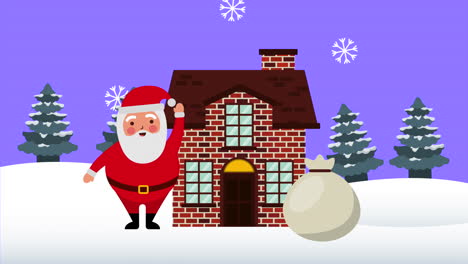 happy merry christmas animation with santa claus in snowscape