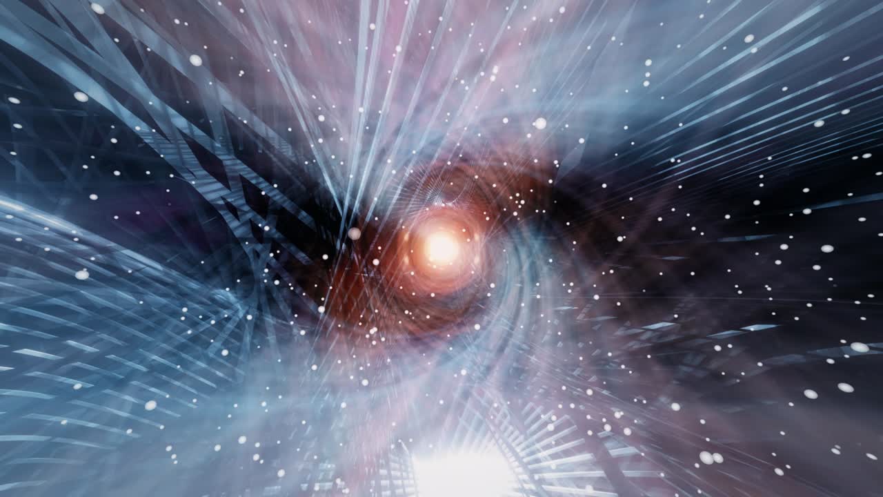 Abstract colorful sci-fi geometric pattern tunnel colorful neon lights. 4K 3D Futuristic technology background seamless loop concept for VJ DJ loop, science, technology, cyber technology, sound visualization.