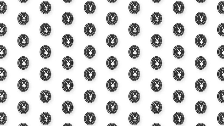 Animated Flat Black Coin Yuan Video Seamless Pattern Background. 4k